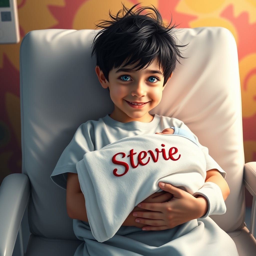 Boy Cradling Newborn Sister in Hospital