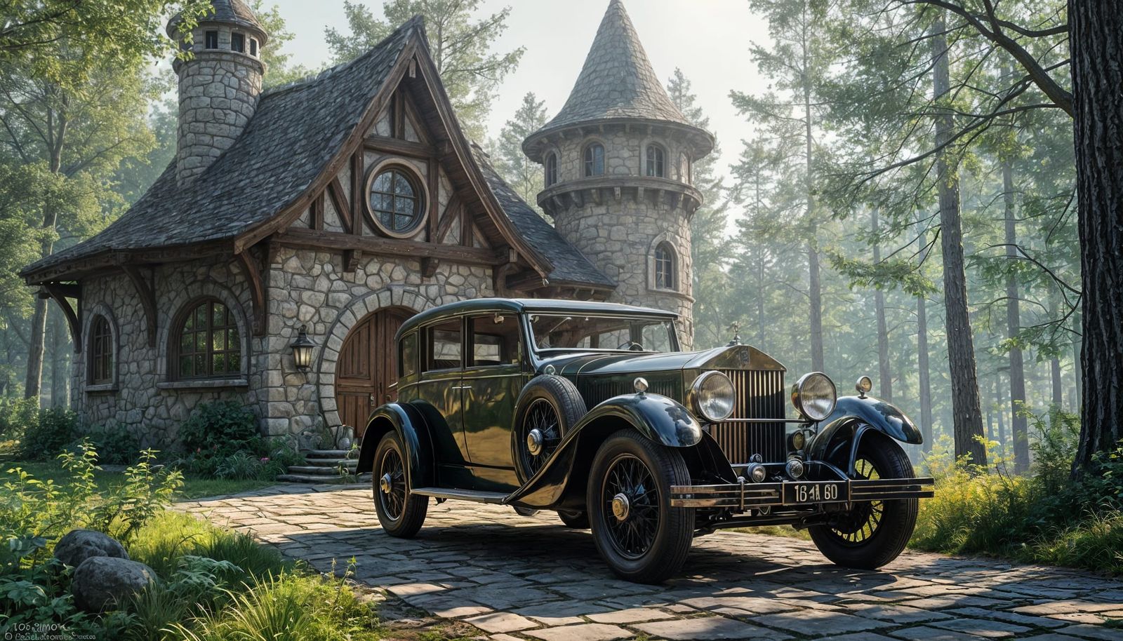 1924 Rolls Royce at Elven Cottage, Detailed Matte Painting