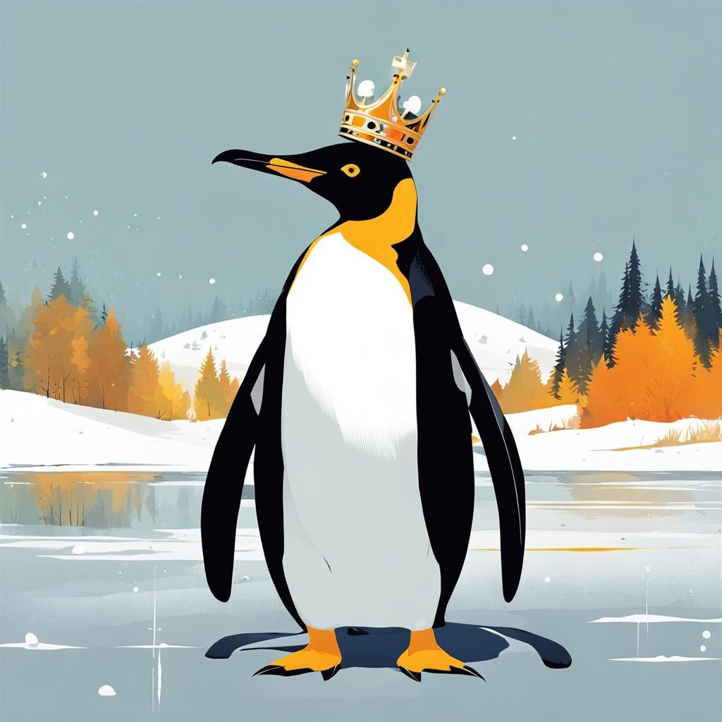 King Penguin in Cartoon Style with Crown