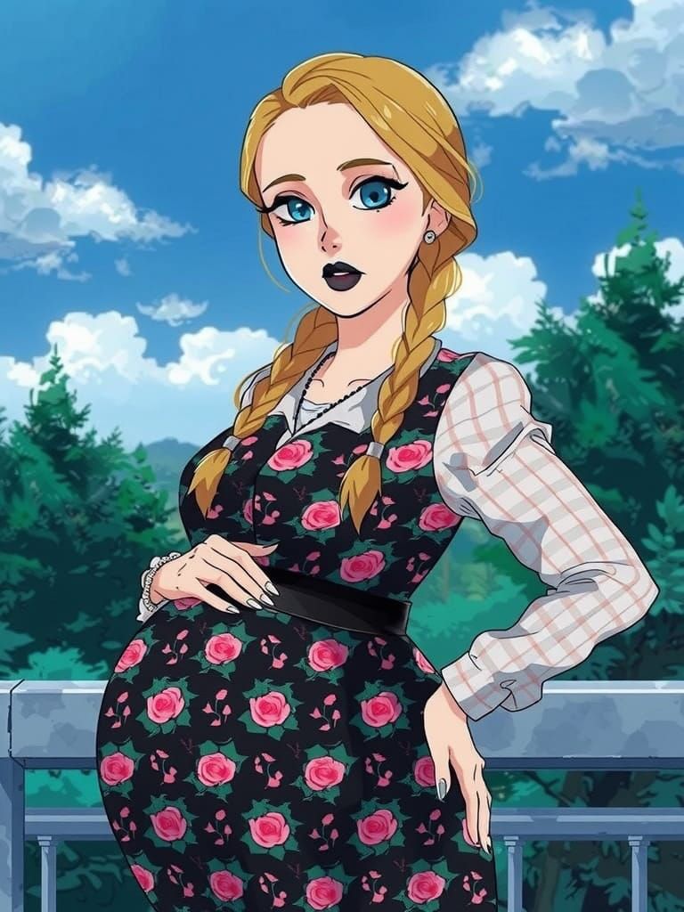 Cyberpunk Pregnant Woman in Neon Maternity Dress