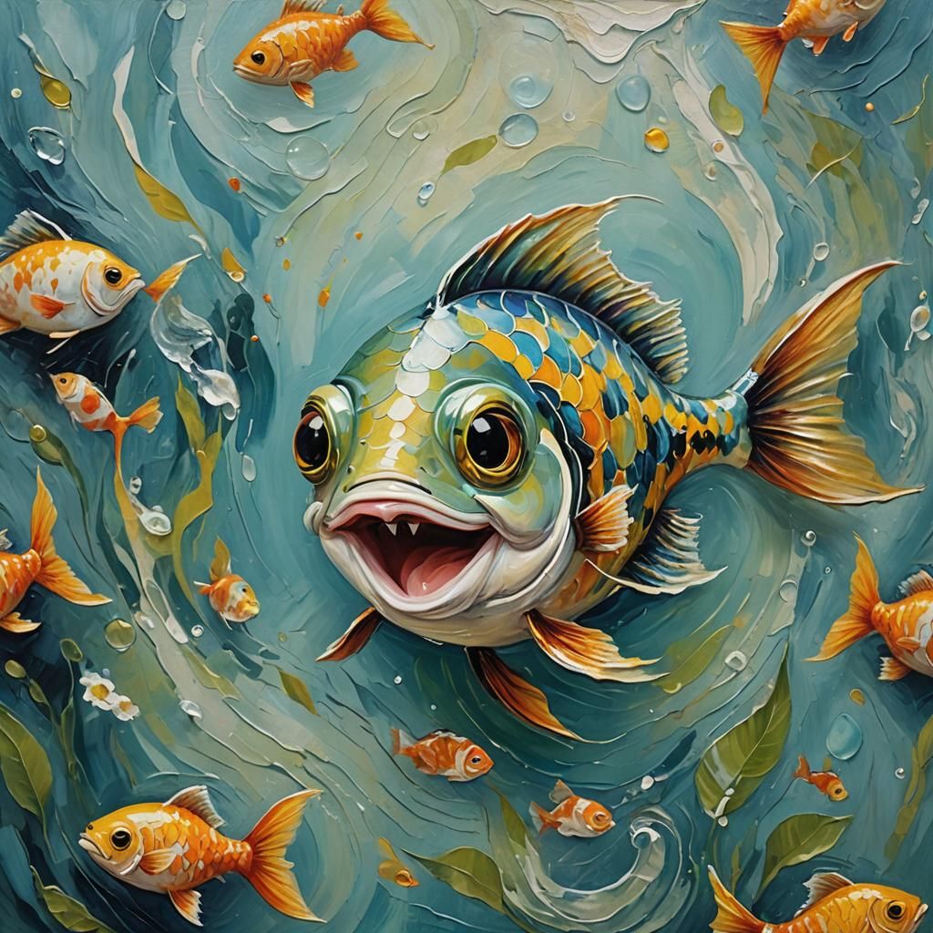 Happy Fish as a Layered Oil Painting