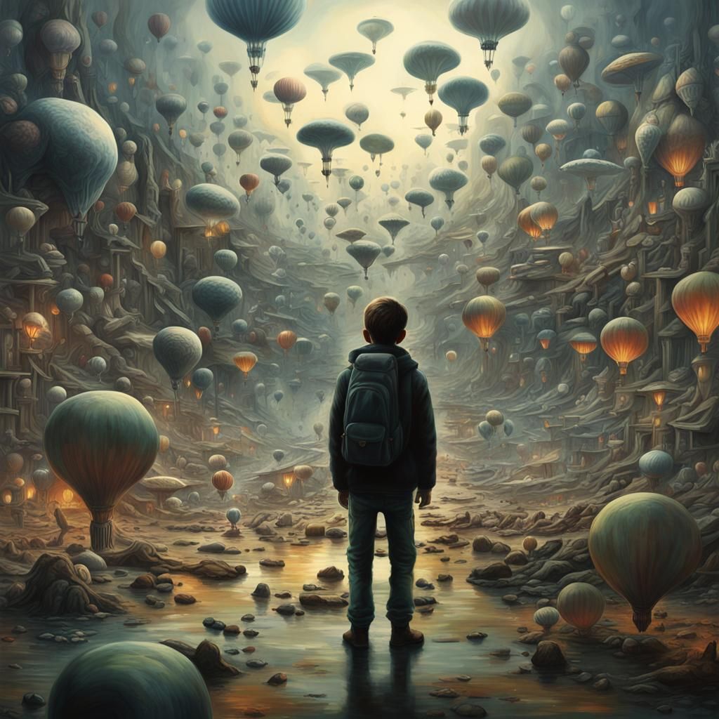 Miniature Figures in Gigantic Surreal World