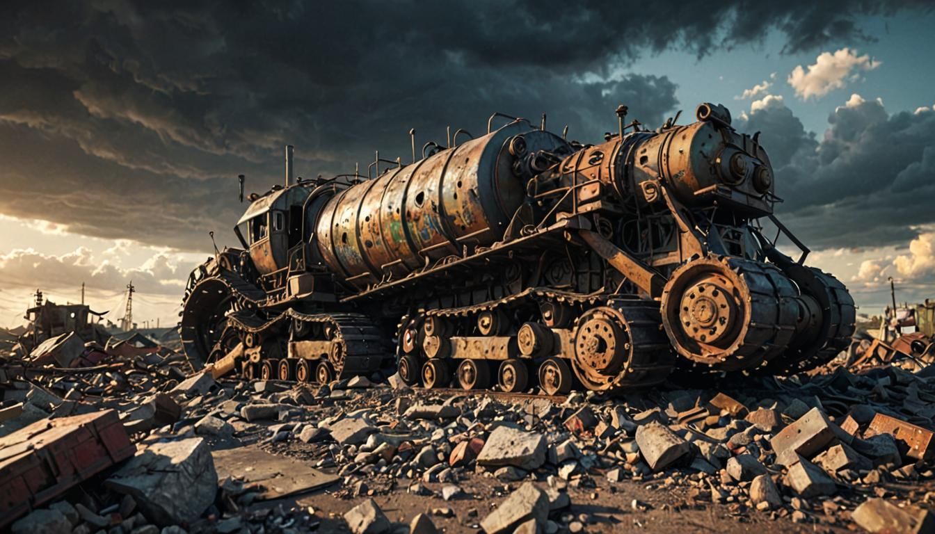 Dieselpunk War Machine in Wasteland Sunset