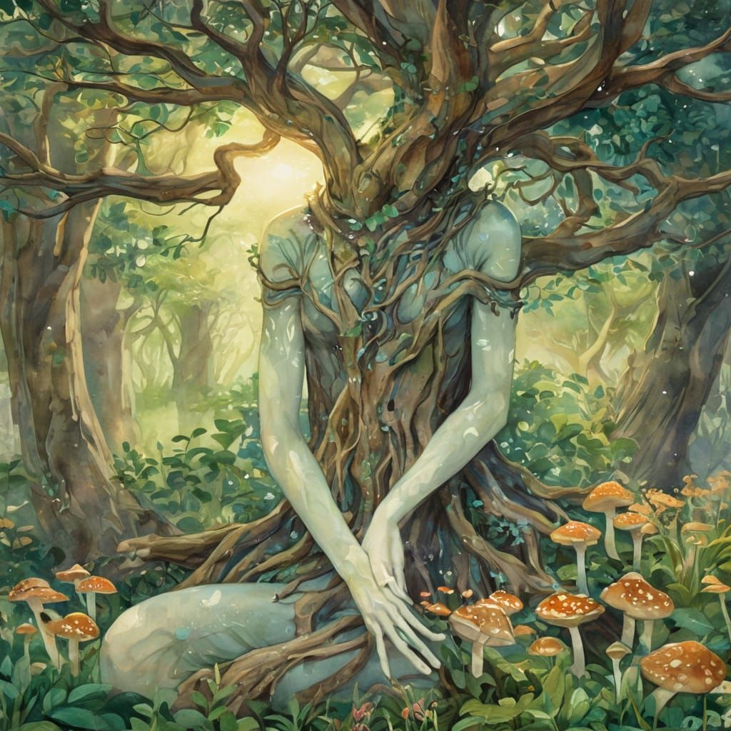 Ancient Tree Awakens in Enchanted Forest Clearing