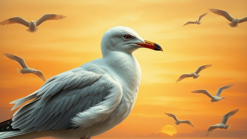 Whimsical Gull Portrait in Dreamlike Watercolor Style