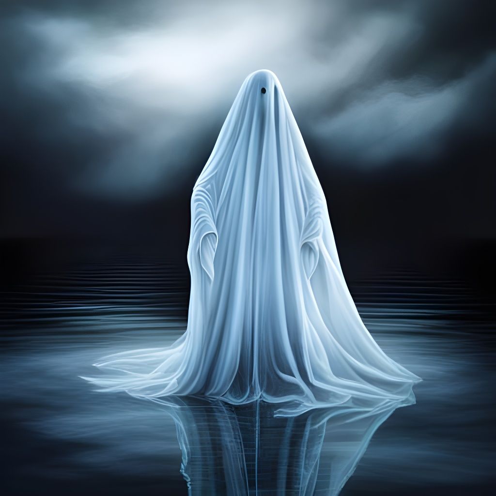 Ominous Bed Sheet Ghost Over Frozen Lake