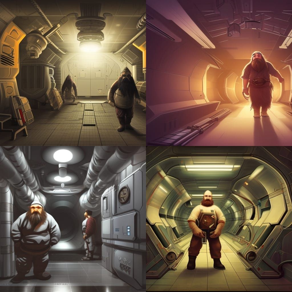 Dwarven Engineers in Cassette Futurism Space Station