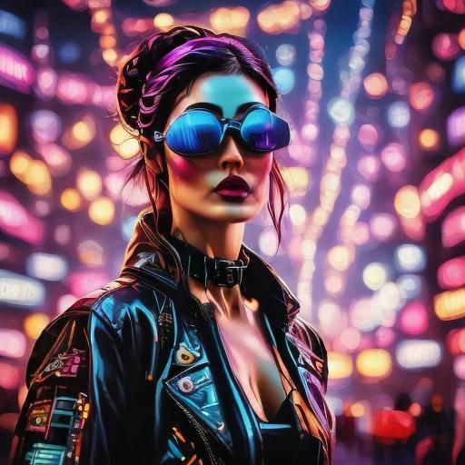 Neon Cyberpunk Woman Portrait in Murraypunk Style