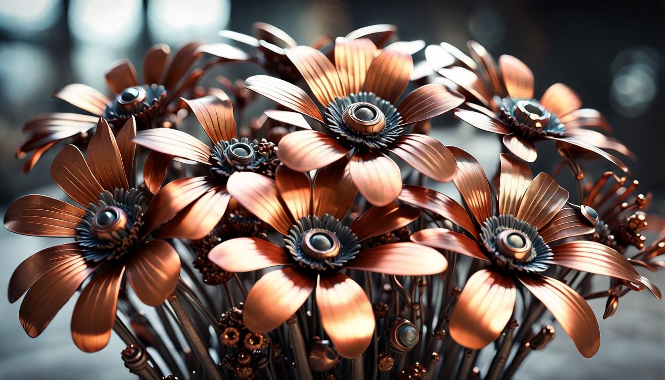 Bunch of flowers made of copper