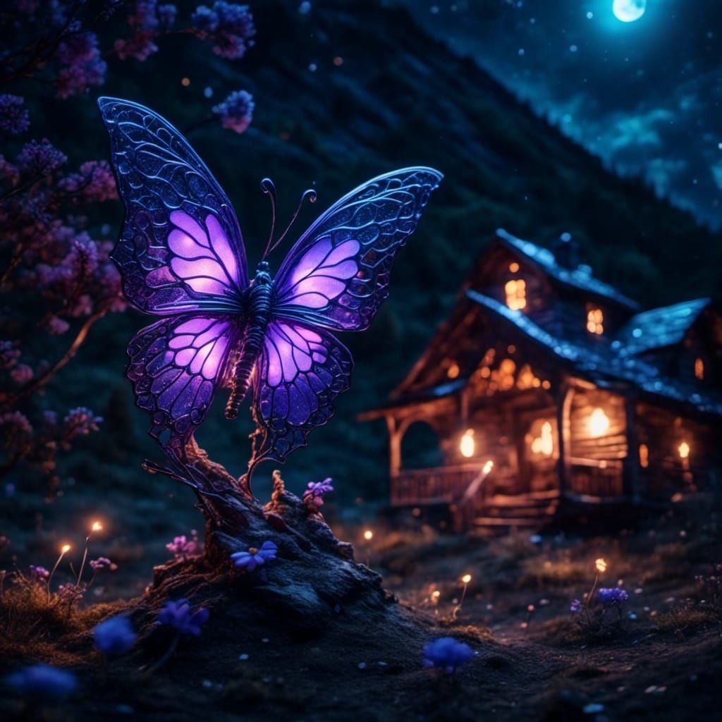 Neon Purple Butterfly at Night