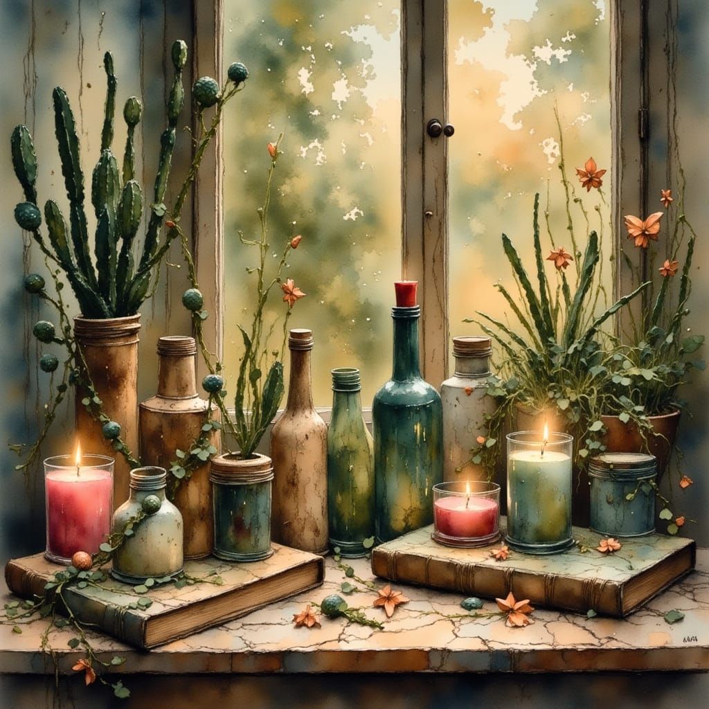 Dreamy Still Life with Cacti in Impressionist Style
