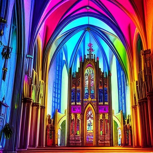 Majestic Colorful Cathedral in Hyperrealistic Style