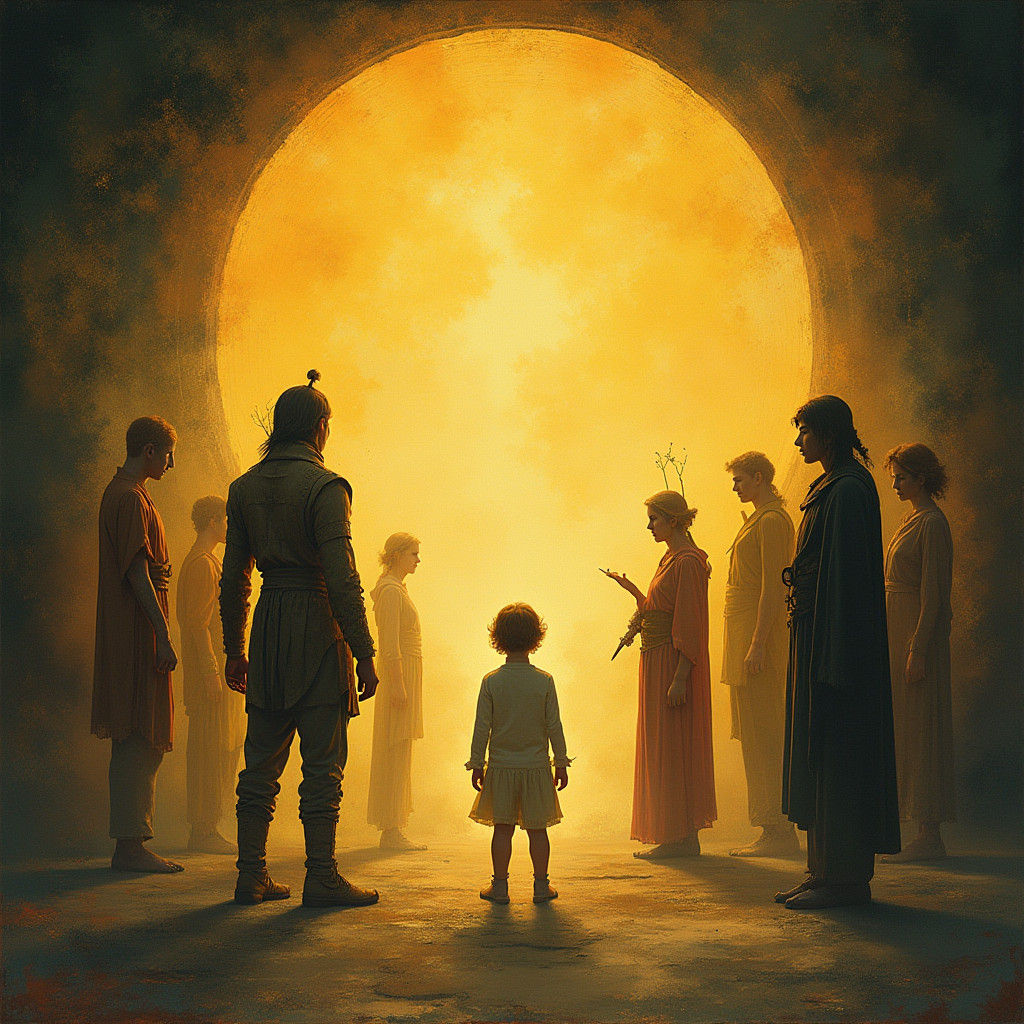 Child Surrounded by Archetypes in Mystic Circle