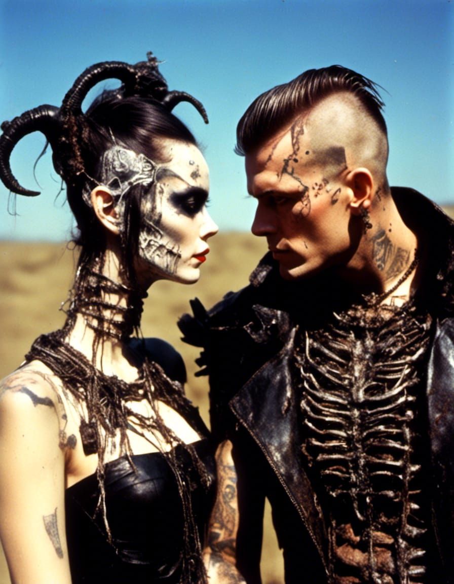 Cybergoth Lovers with Tattoos in Macabre Style