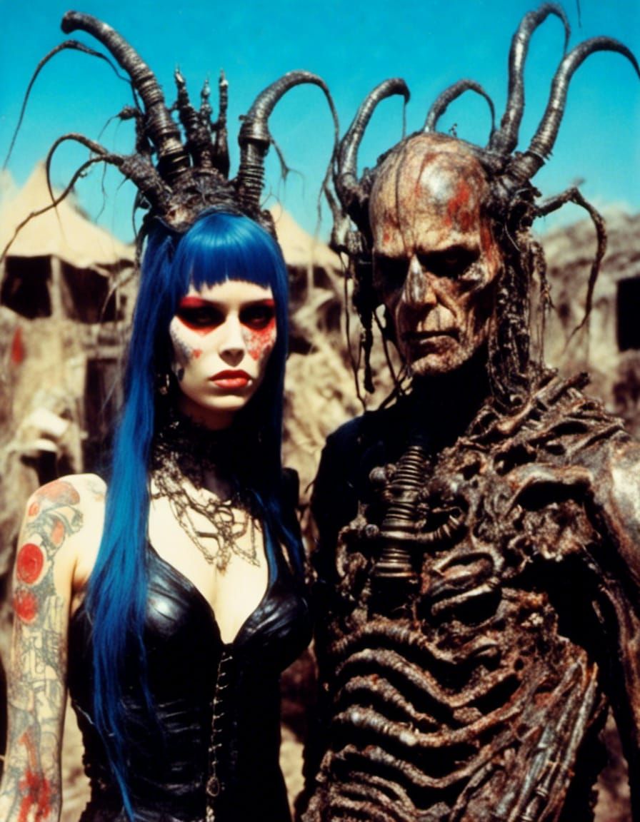 Cybergoth Couple with Tattoos in Macabre Style
