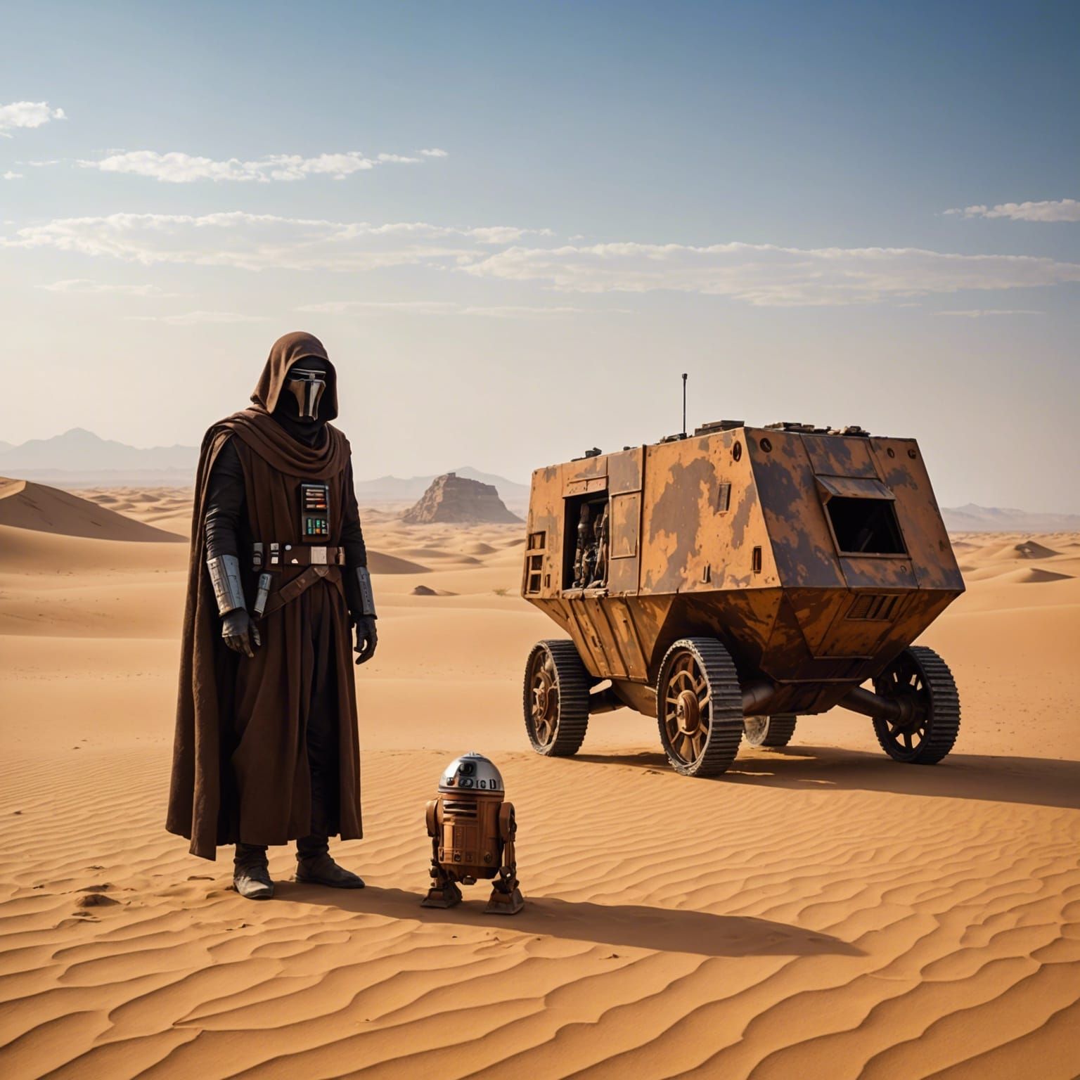 Jawas and Sandcrawler on Tatooine Desert
