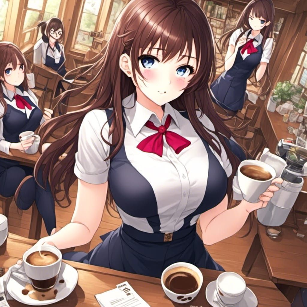 Anime Style: Coffee Spill on a Tall Woman