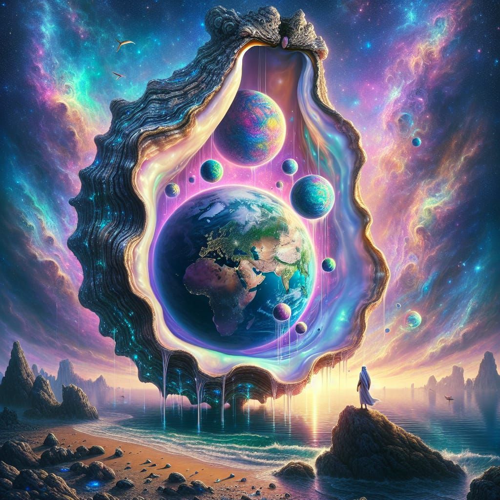 Giant Oyster Shell Reveals Earth Pearl Fantasy Art