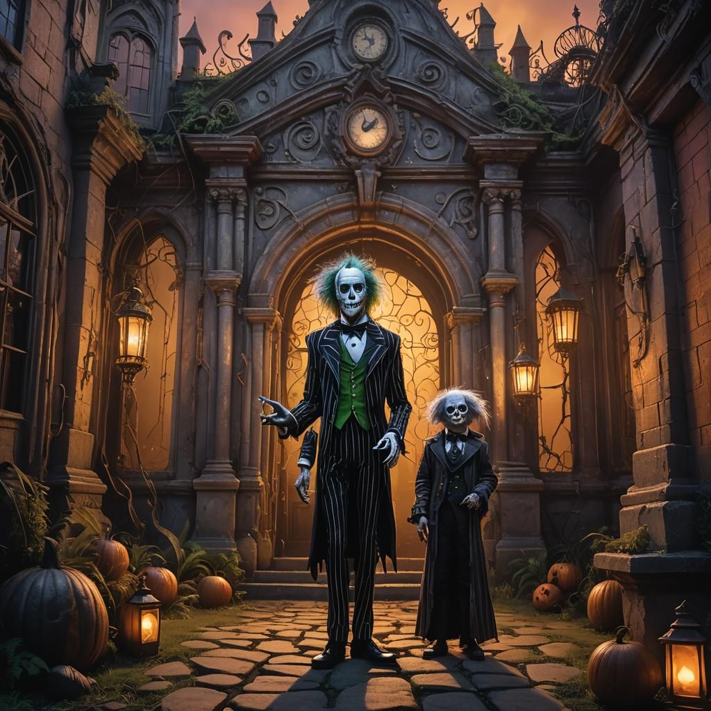Beetlejuice at Portal Between Realms in Gothic Style