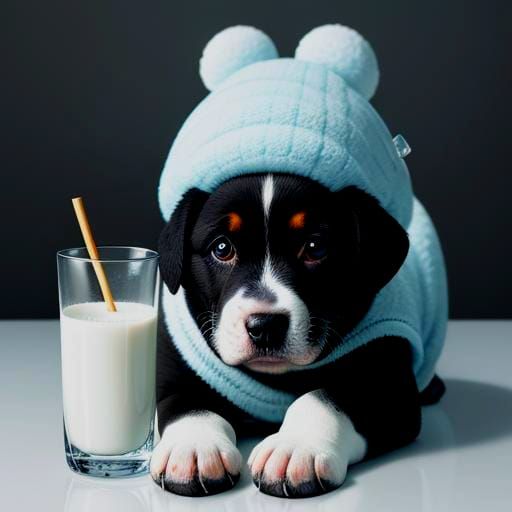 Adorable Puppy in Pajamas Enjoying Breakfast