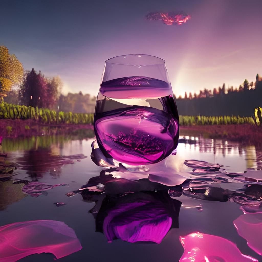 Cosmic Liquid Sunset on Vineyard, Hyperrealistic