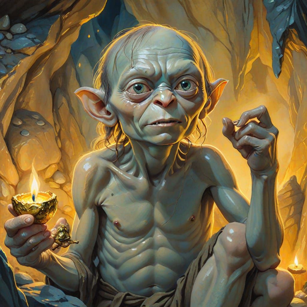 Gollum's Precious Treasure: A Gouache Fantasy Portrait