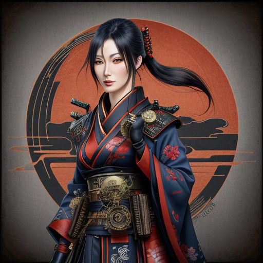 Mysterious Steampunk Cat Girl Samurai in Elegant Attire