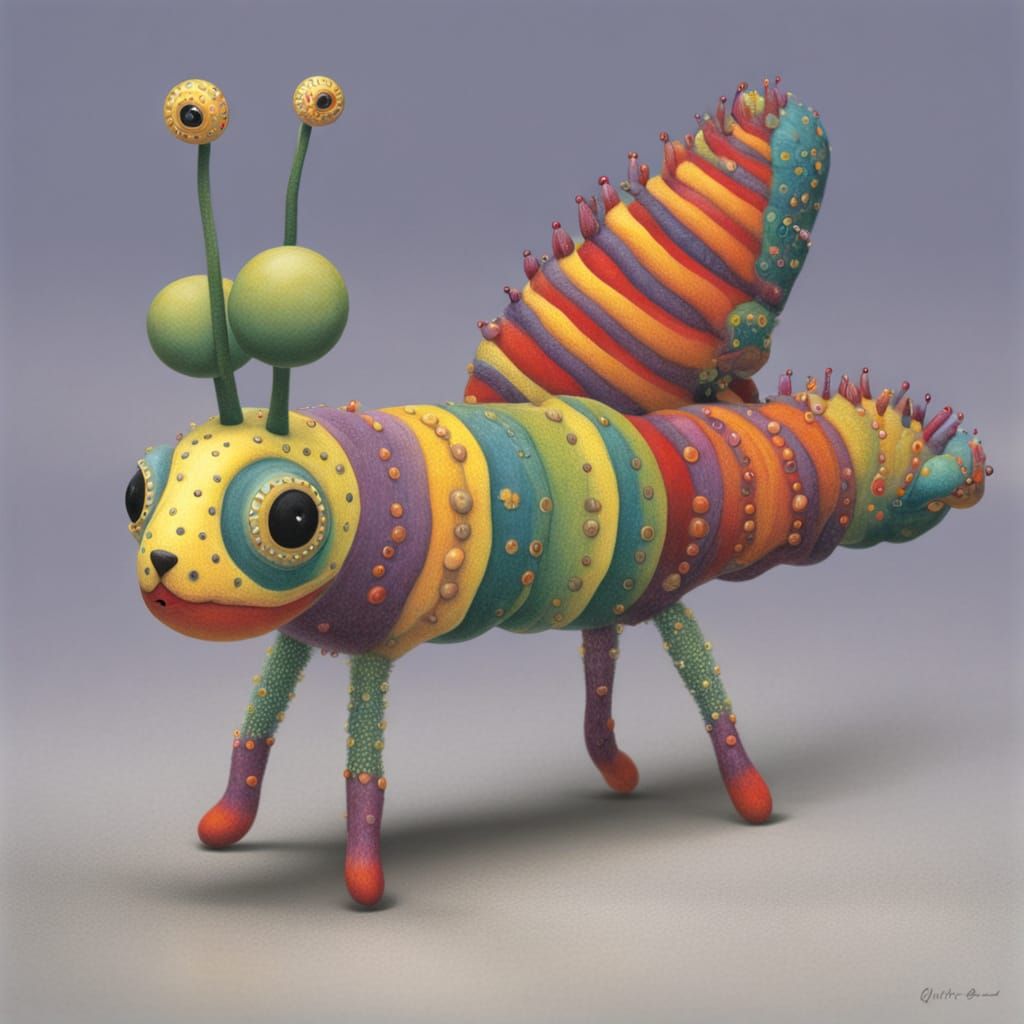 Excited Caterpillar Alebrije in Whimsical Style