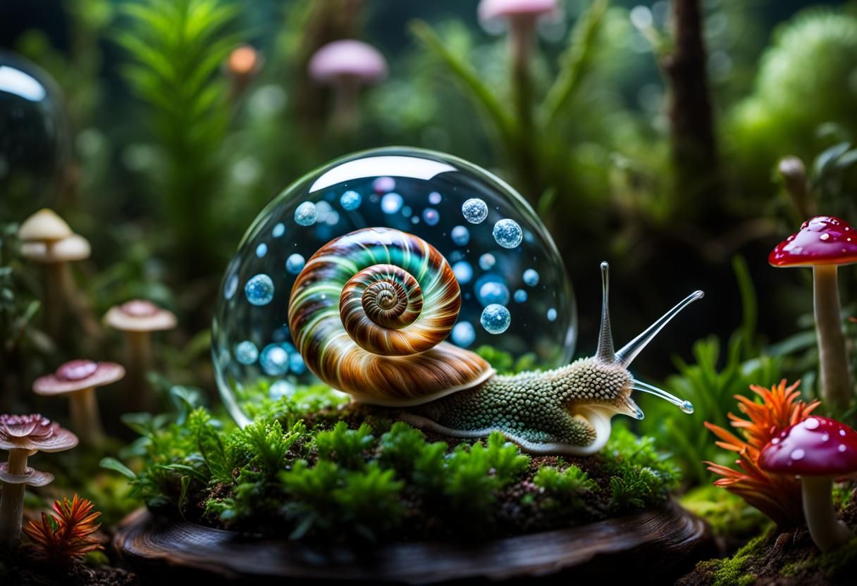 Glass Nebula Snail Terrarium with Flora and Fauna