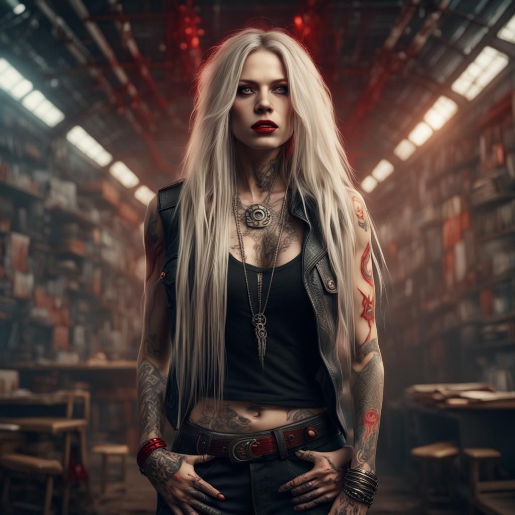 Rocker Woman with Tattoos: Digital Matte Painting