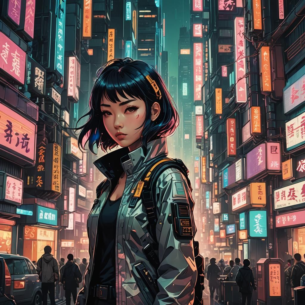 Cyberpunk Girl in Tokyo: Hyperrealistic Digital Art