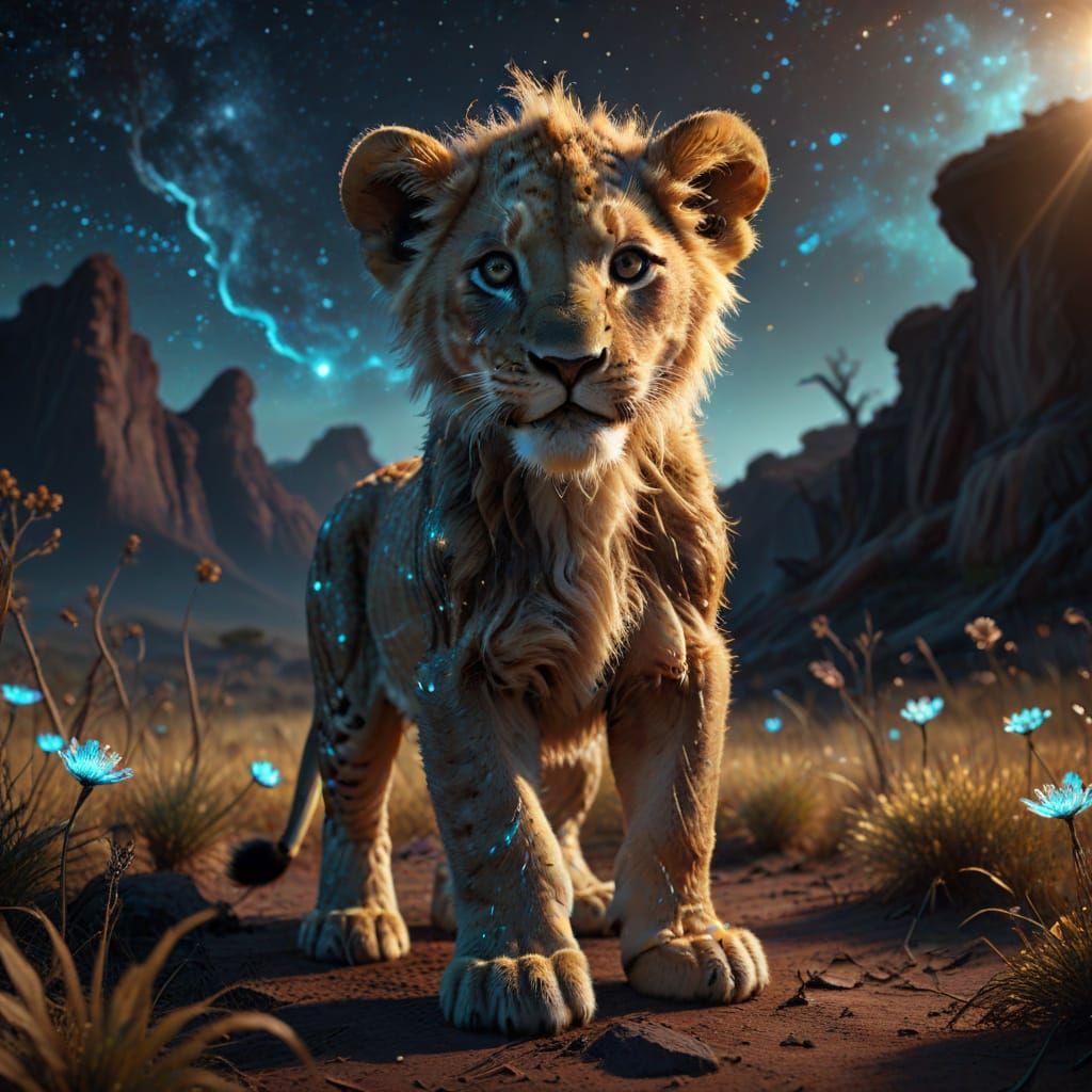 Majestic Lion Cub on Alien Savanna
