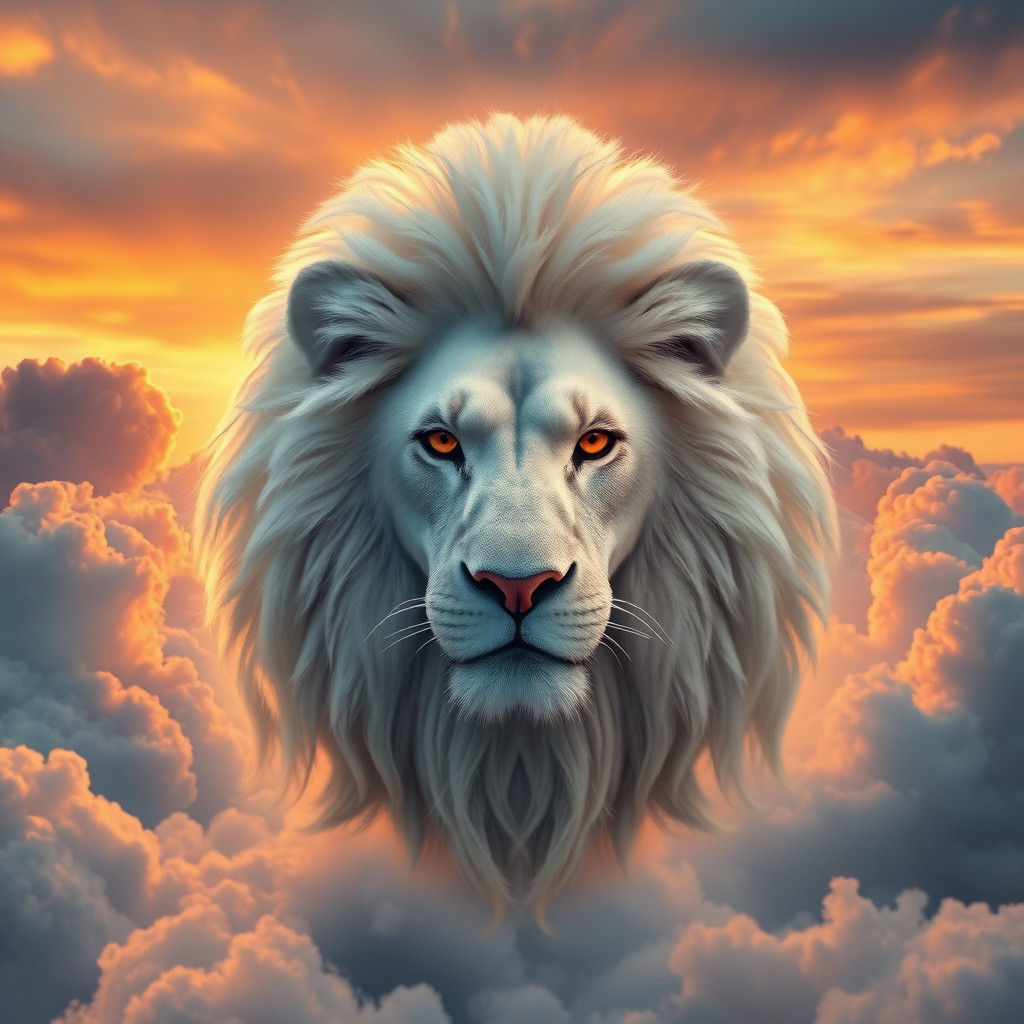 Cloud Lion Sculpture in a Sunset Sky