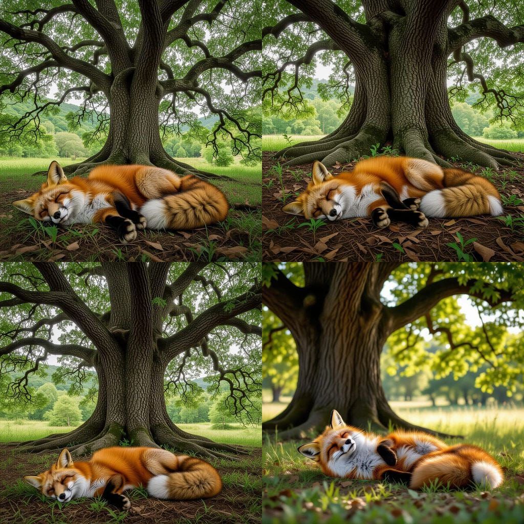 Fox Relaxing Under a Tree in Shade