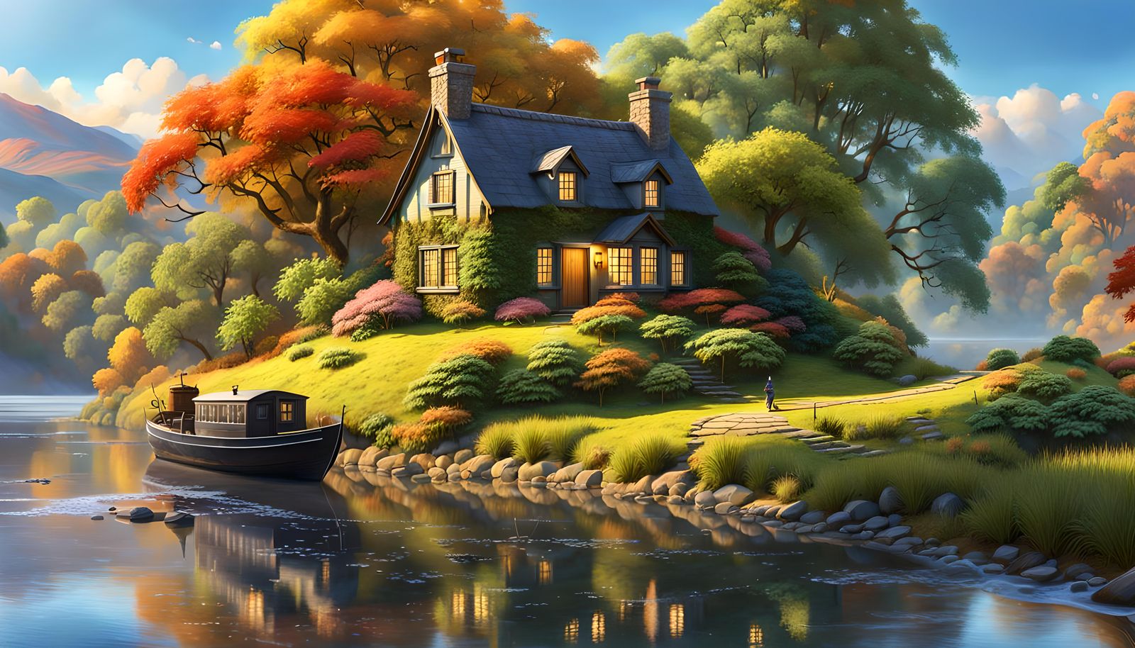 Idyllic Riverside Cottage: A Digital Masterpiece
