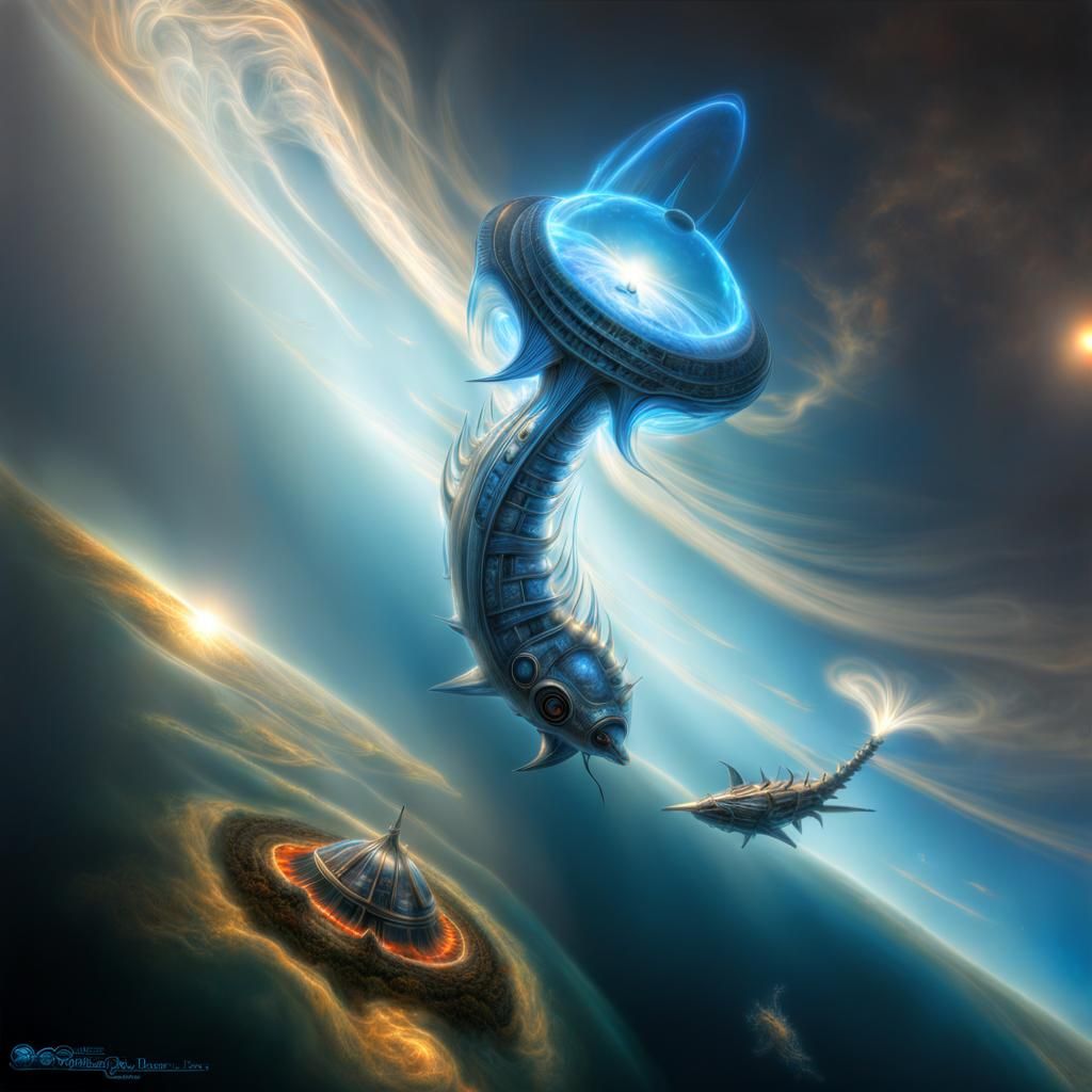 Transparent Water Creature in Giger-Kinkade Fantasy Style