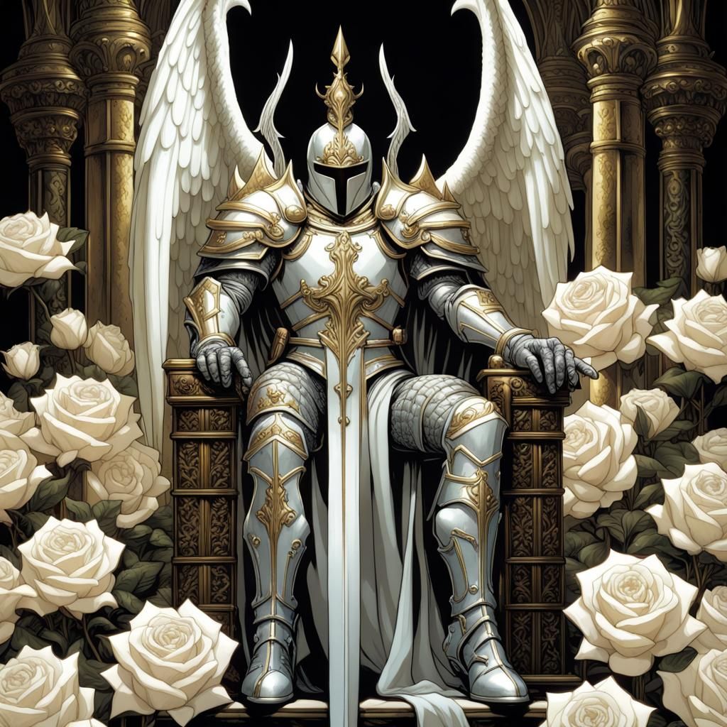Angelic Knight on Rose Throne, Comic Book Art