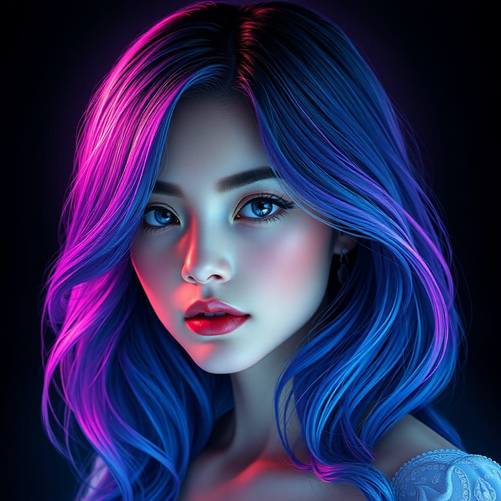 Woman with Ombre Hair, Dreamlike Digital Portrait