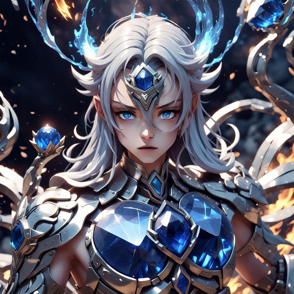 Titanium Sapphire Elemental Being in Anime Style