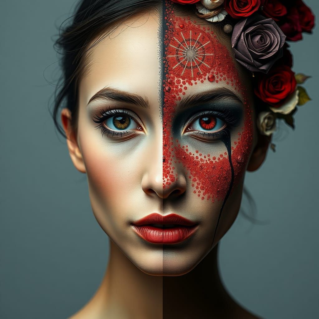 Pointillist Portrait: Matte and Metallic Beauty