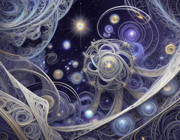 Vibrant Cosmic Garden: Abstract Fine Line Art