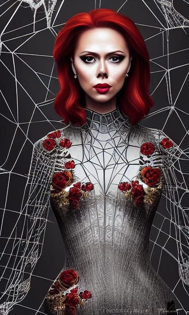 Spiderwoman with Roses, Hyperrealistic Digital Art