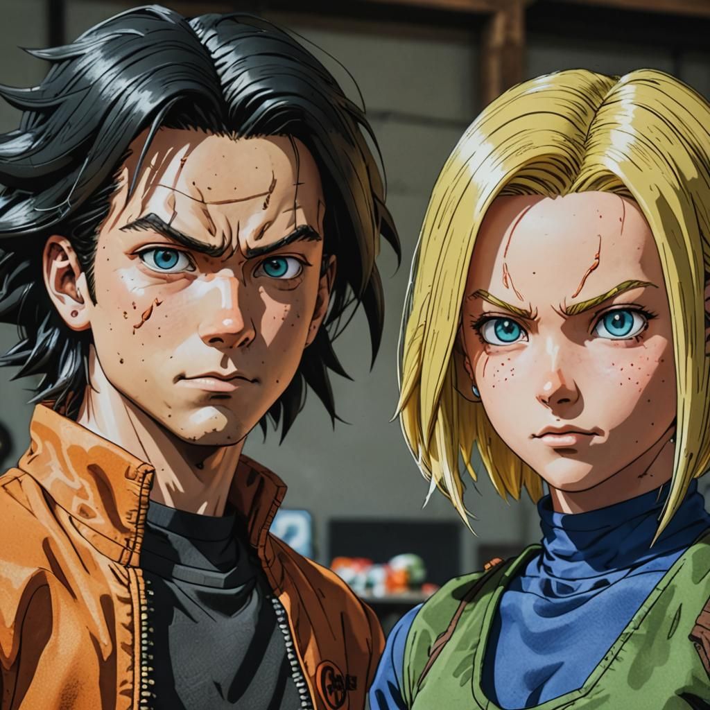 Android 17 and 18 Hyperrealistic Close-up from Dragon Ball Z