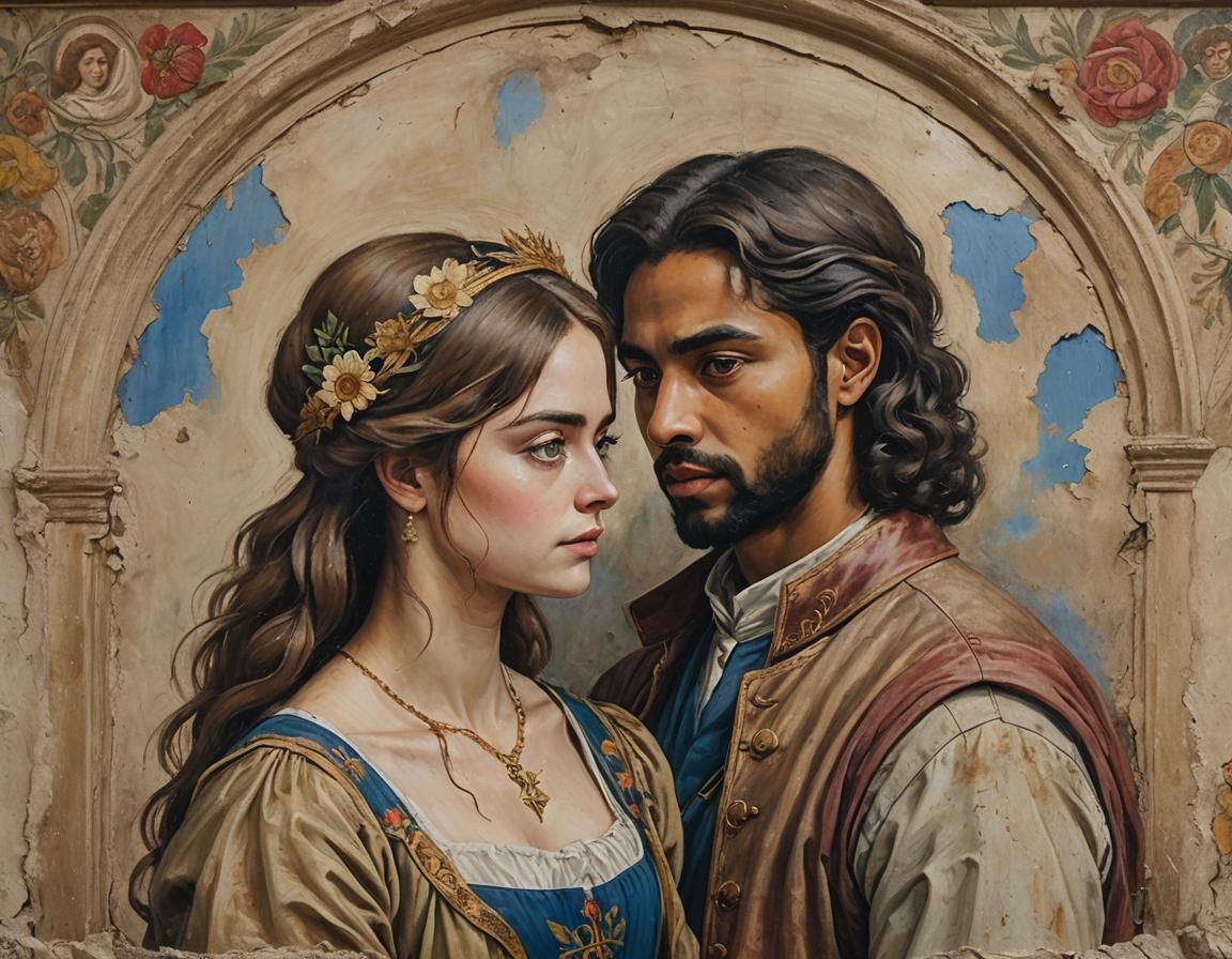 Renaissance-Style Mural of Two Figures