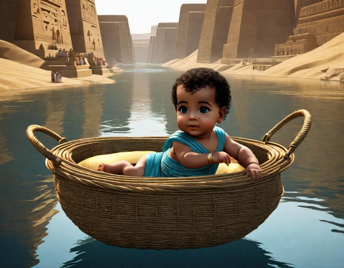 Baby in Basket on River in Ancient Egypt