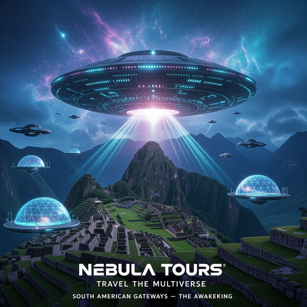 Futuristic Mothership Over Andean Ruins in Film Style