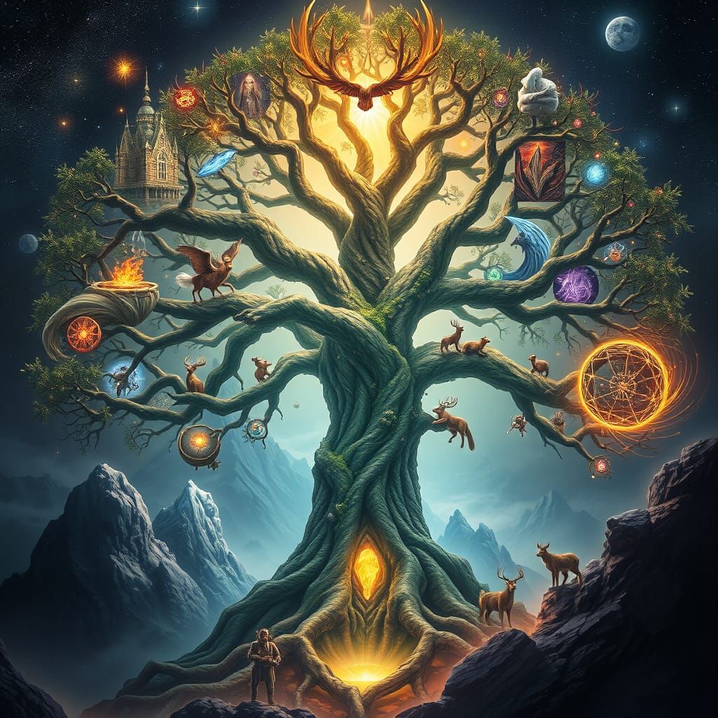 Cosmic Norse World Tree Yggdrasil Connects Nine Realms