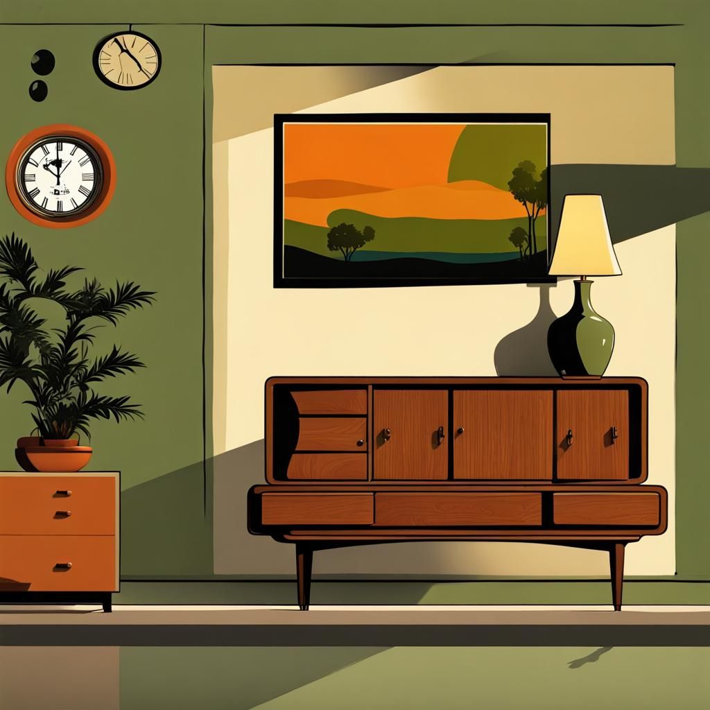 1970s Olive Sofa with Retro Mod Decor