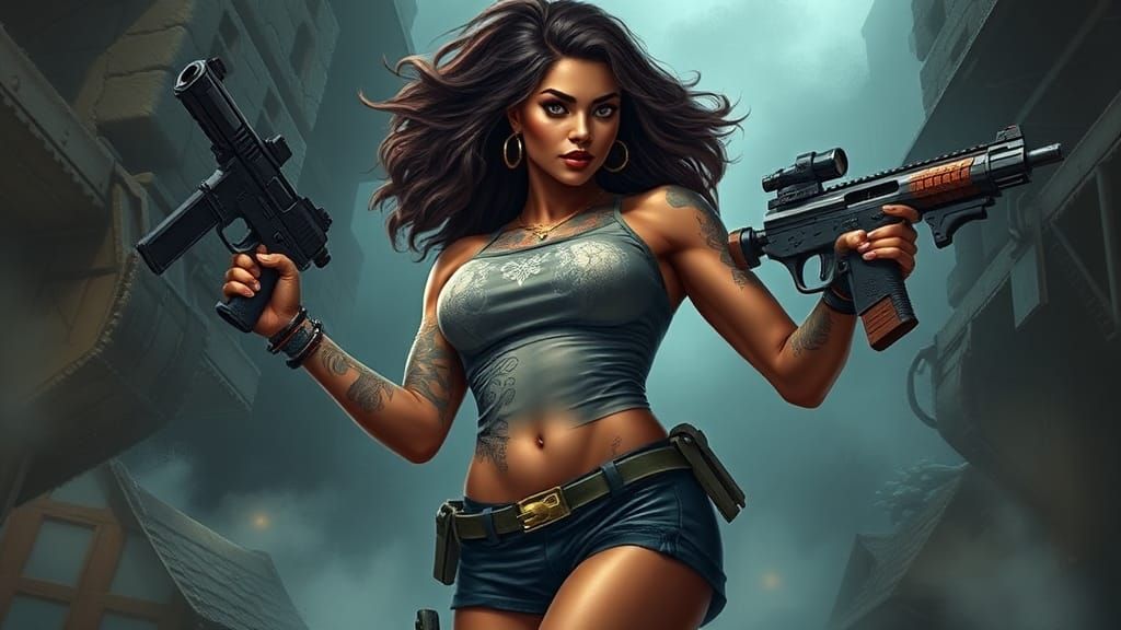 Sci-Fi Tattooed Woman Bodybuilder in Ethereal Style