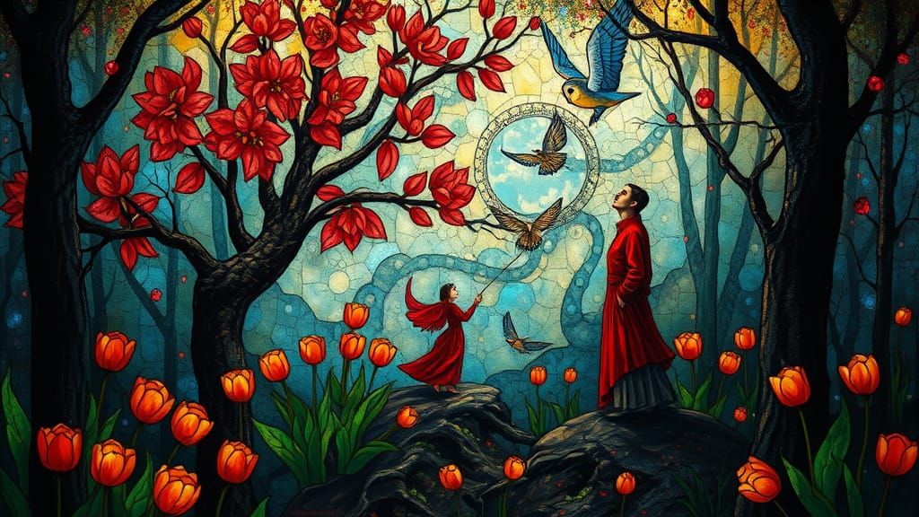 Surreal Flower Goddess in Forest Glade: Psychedelic Art